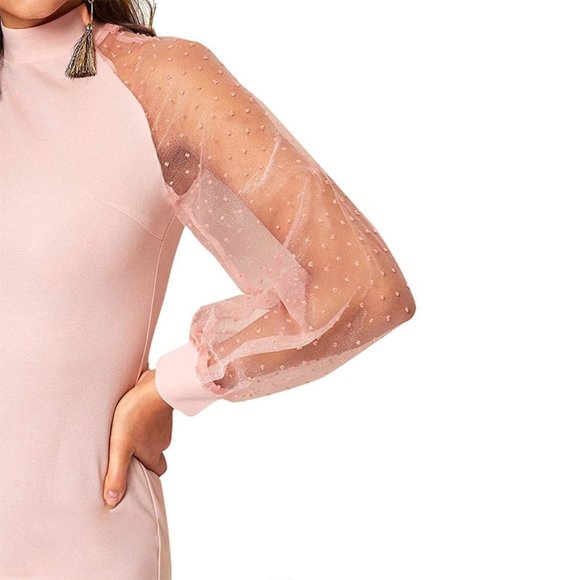 NWOT- Elegant Long Mesh Sleeve Dress for Party Pink - Picture 4 of 5